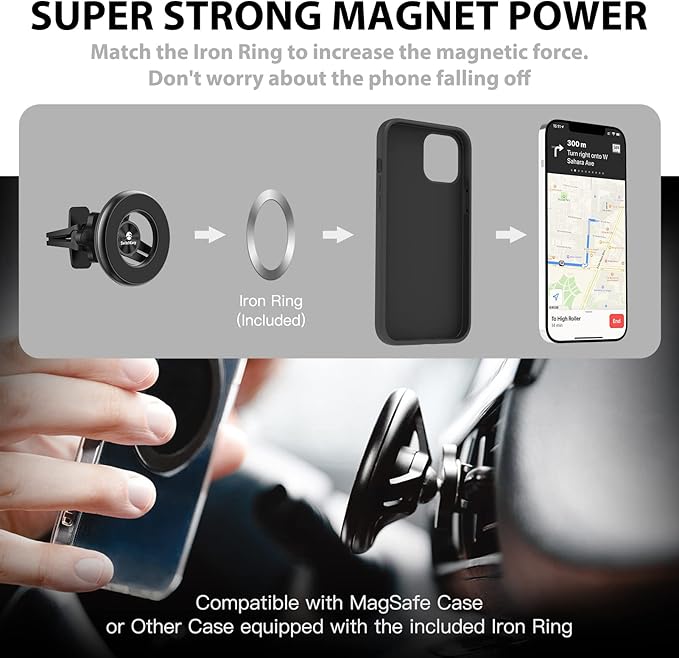 SWITCHEASY Magnetic Car Phone Holder - MagMount, Universal 360° Rotation Strong Magnet Car Phone Mount for Dashboard Compatible with Phone 15/14/13/12/11, Samsung - Bracket Type, Black