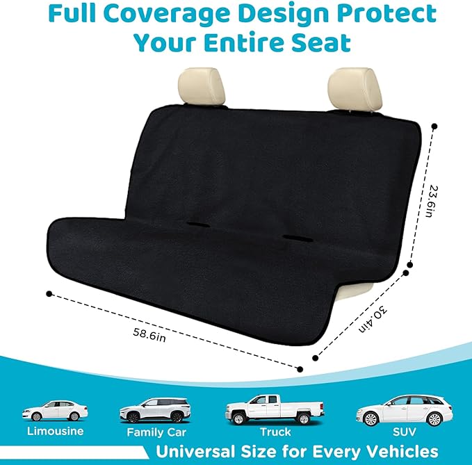 Back Seat Cover Waterpoof Rear Bench Towel Seat Cover for Gym Swimming Surfing Running, Non-Slip Rear Seat Protector Ufor Universal Anti-Slip Car Truck SUV Seat (Bench Black)