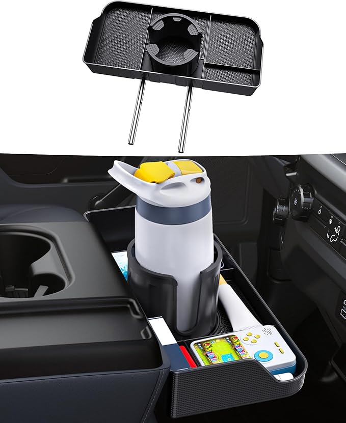 Kaishengyuan Front Center Seat Headrest Organizer Compatible with 2011-2025 2026 Ford F150 F250 F350 F450 F550 F650 Accessories, Compartment Tray Container Storage Box with Cup Holder(Jump Seat Only)