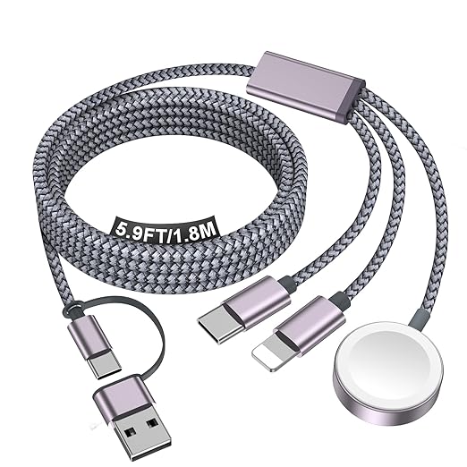 Travel Essentials for Apple Watch Charger,iPhone Charger,3 in 2 Type C/L/Magnetic Fast Charging Cable,Multi Charging Cable Portable Designed for iWatch Series,iPhone 17-11,Galaxy S26-S21,Car-6FT