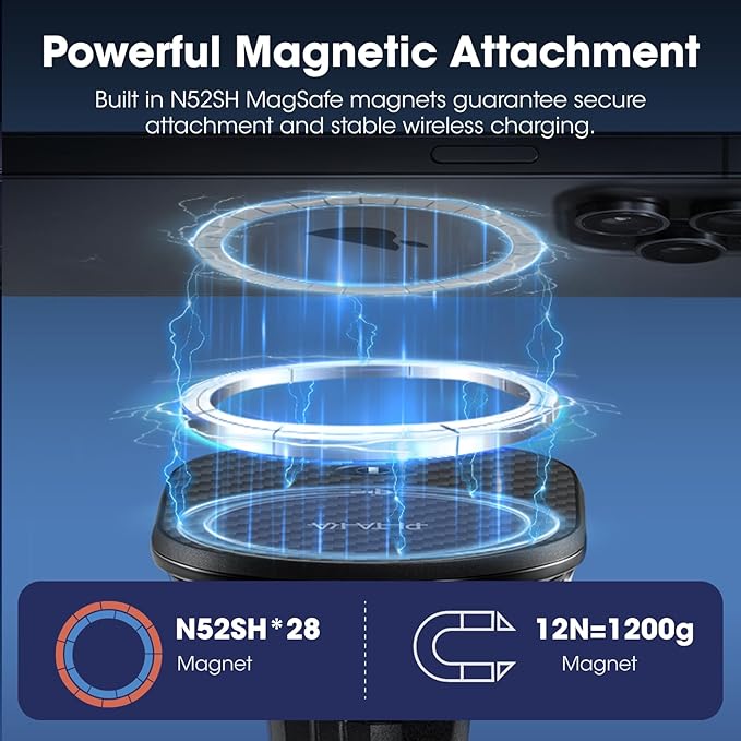 pitaka for Qi2 MagSafe Car Mount Charger, 15W Magnetic Car Phone Holder for iPhone 17/16/15/14/13 Series with NFC Feature, Air Vent [MagEZ Car Mount Pro 2 Qi2]