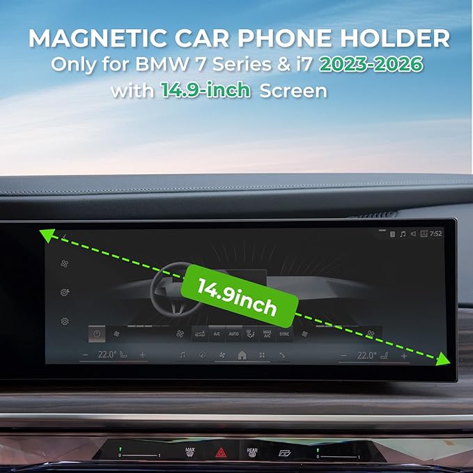 Car Phone Holder for BMW 7 Series & i7 2026 2025 2024 2023 (Only for 14.9-Inch Screen) 360° Rotation Magnetic Cell Phone Mount, Compatible with Magsafe, Does Not Affect Air Vent