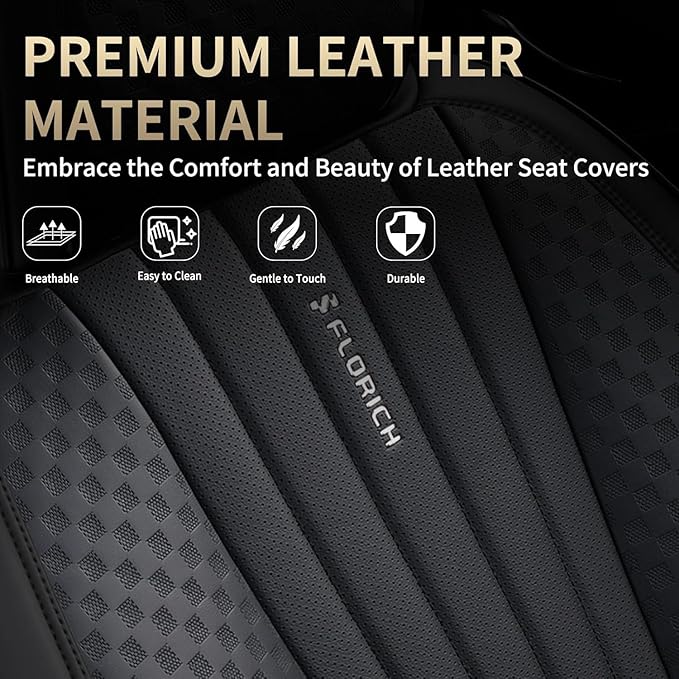 FLORICH Car Seat Covers, Premium Leatherette Car Seat Cushions Full Set, Black Seat Covers for Cars Front Seats and Back, Automotive Seat Protectors Universal Fit for Most Sedans Cars SUV Trucks