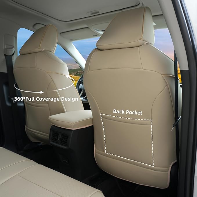Lolcar RAV4 Seat Covers Custom Fit for Toyota RAV4 2019 2020 2021 2022 2023 2024 2025 LE,XLE,XLE Premium,Limited,Airbag Compatible,Seat Cover Full Set for SUV, Waterproof Leather（Beige）