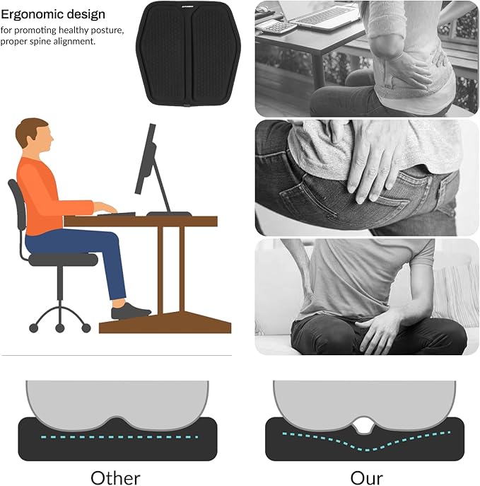 XUKEY Gel Seat Cushion with Non-Slip Cover,Gel Seat Cushion for Long Sitting Pressure Relief,Seat Cover Big Absorbs Pressure Points,Anti-Slip Coccyx Cover for Tailbone Lower Back Pain