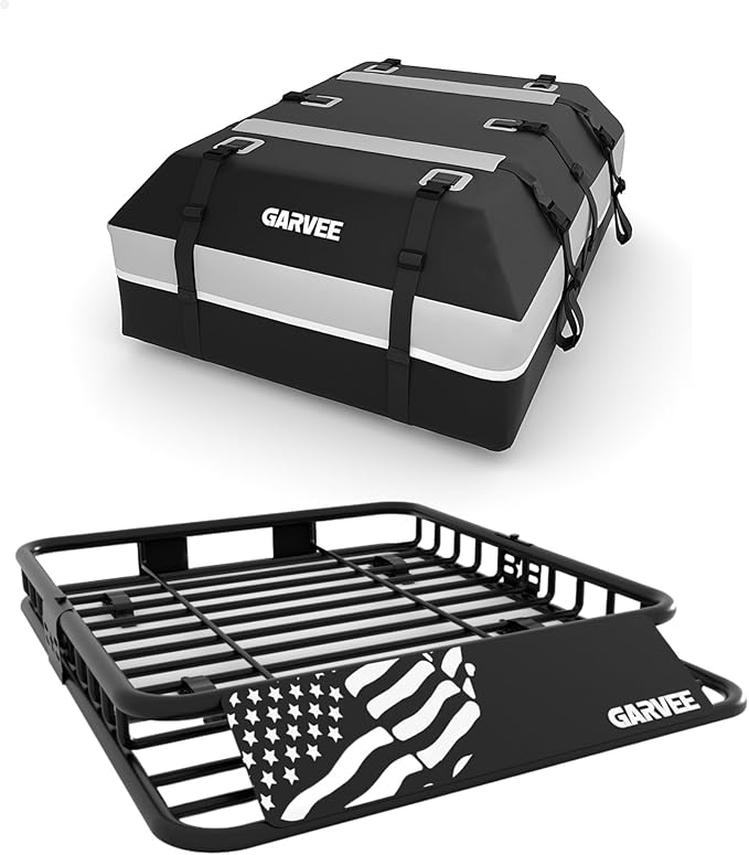 Garvee 46" x 36" Universal Roof Rack Basket, 200 Lbs Capacity Rooftop Cargo Carrier Basket with 15 Cubic Feet (44" x 34") Waterproof Luggage Bag, for Suvs, Trucks, Vehicles