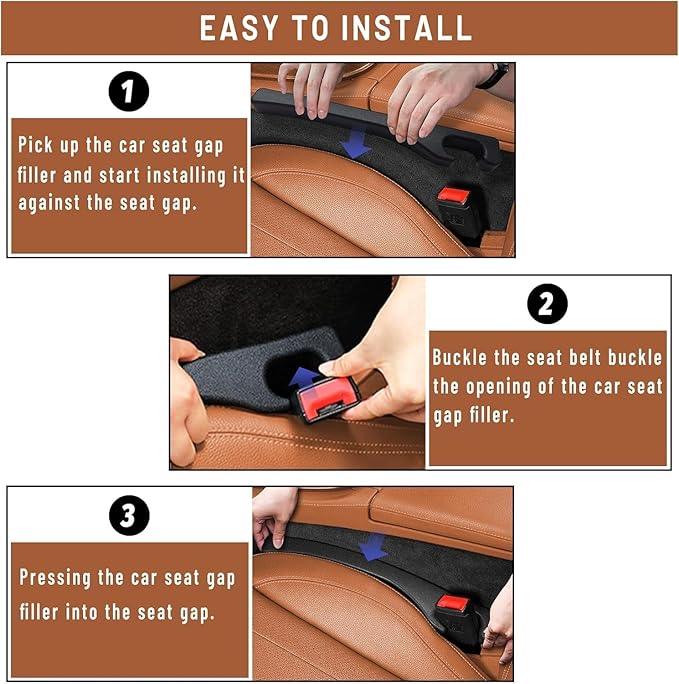 Car Seat Gap Filler Set of 2, Premium Interior Car Accessories, Multifunctional Car Storage Solution with Non-Slip Design, Fits Most Vehicles (Blacker)