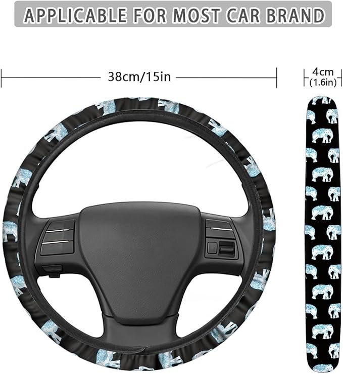 AFPANQZ Elegant Elephant Style Automotive Steering Wheel Covers Neoprene Comfortable Keep Warm Odorless Stretch-on Fabric Breathable Universal 14 to 15 inch Navy Blue for Women Mens