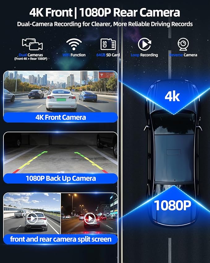 11.5" Wireless Apple CarPlay Screen for Car, Portable Car Play & Android Auto Touch Screen Car Stereo with App Control, 4K Dash Cam 1080P Backup Camera, GPS, Voice Control, Mirror Link FM All Vehicles