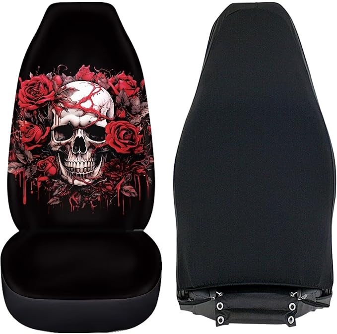 Halloween Skull Rose Car Seat Cover Easy to Install Car Front Seat Protector Breathable Front Seat Cover Anti Slip Universal for Cars Truck SUV Van