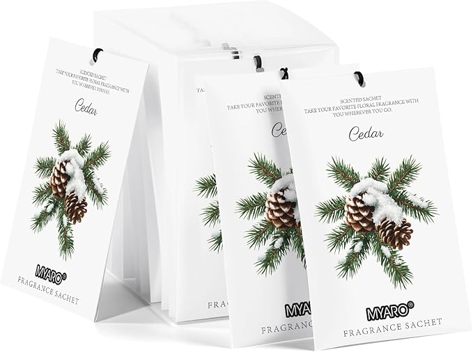 MYARO 12 Pack Cedarwood Scented Sachets for Drawer, Closet & Small Spaces Air Freshener Bags, Odor Eliminator for Car, Shoes, Gym Bag Home Fragrance Gift Set