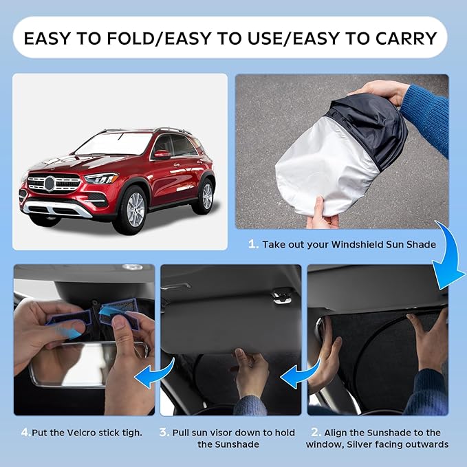 Sun Shade Sunshade for Mercedes Benz GLE Class 2020-2025 2026 Windshield Cover, 4-Layers Sun Shield for GLE 450 GLE350 250T Silver Coating Sun Visor Foldable Window Shade Car Accessories