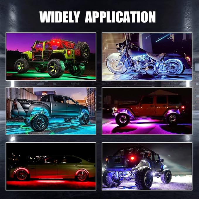 GSRECY RGB LED Rock Lights for Trucks, 8 Pods Rock Lights with App/Remote Control/Music Mode, Multilcolor Neon Underglow Wheel Well Light for ATV Pickup Off Road RZR UTV Golf Car Trailer Boat