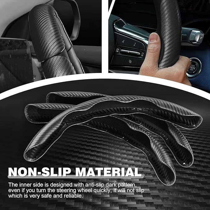 3 PCS Carbon Fiber Steering Wheel Cover, Anti-Slip Wrap Snap on Car Steering Wheel Protector, Segmented & Butterfly Design, Universal for Most Cars, SUVs, Trucks (Black)