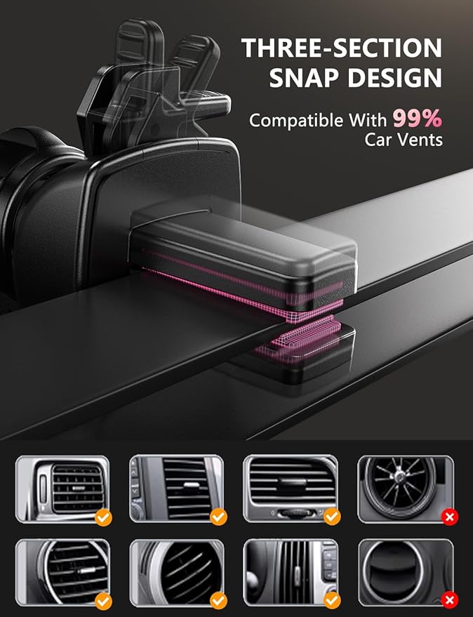 Wireless Car Charger, JOYMASS 15W Fast Charging Auto Clamping Car Charger Cell Phone Holder Mount Vent for iPhone 15 14 13 12 Mini Pro Max, Samsung Galaxy S24 Ultra S23 S22 S21+ Note 20, etc - Pink