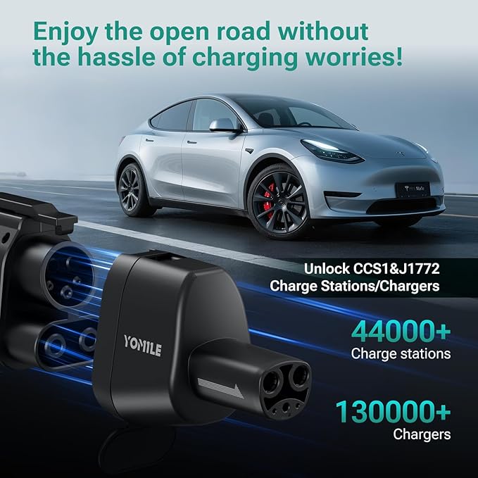 Yomile CCS1 and J1772 to Tesla Adapter for Tesla Model 3/S/X/Y/Cybertruck, 250kW SuperFast Charging Adapter for Level 1 2 3 Charging Station with CCS1 DC & J1772 AC Plug