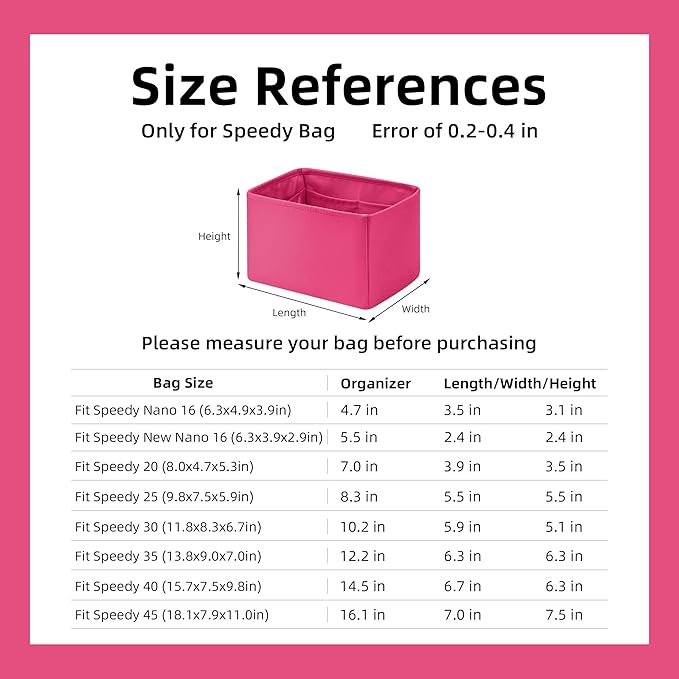 DGAZ Silk Purse Organizer Insert Fits LV Speedy 16/20/25/30/35/40/45 bags，Silky Smooth Bag Organizer，Luxury Handbag & Tote Shaper(Rose pourpre,SP20)