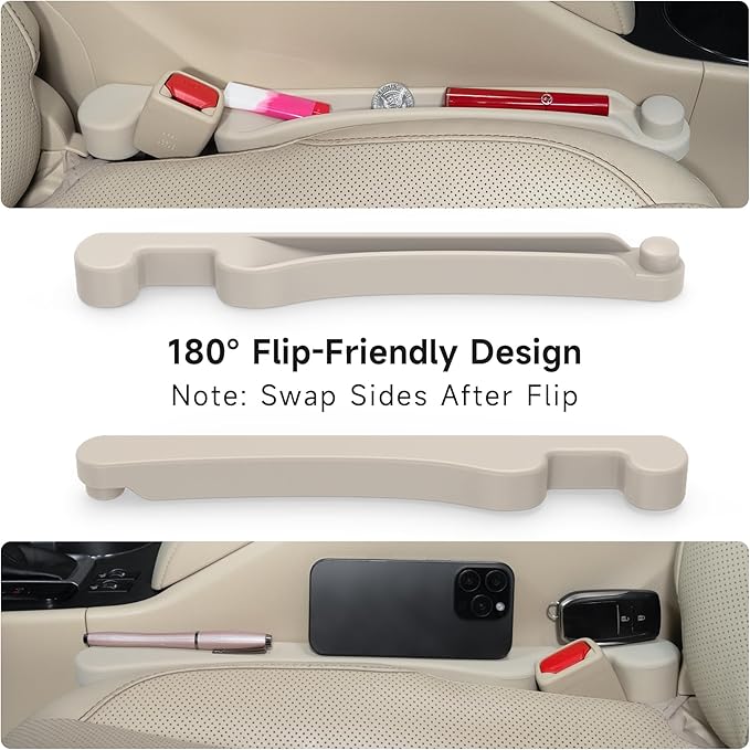 Givifive Car Seat Gap Filler Set of 2, Soft Foam Multifunctional Seat Side Gap Filler with Organizer & Hook Function, 3in1 Gap Stopper Universal Fit Car SUV Truck Fill The Gap Between Seat & Console