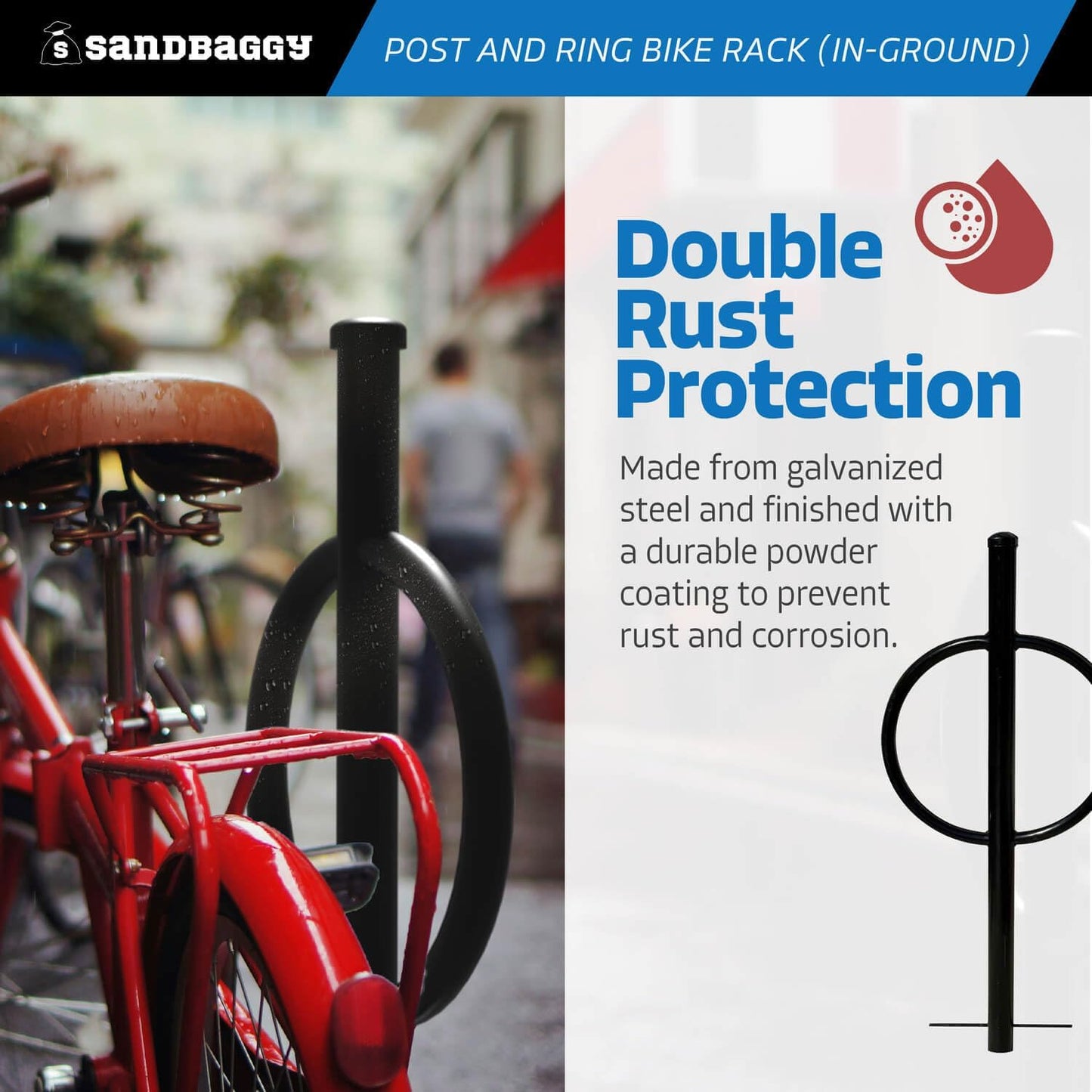 Sandbaggy Post and Ring Bike Rack - Commercial Outdoor Bike Parking Racks (In-Ground, 20)