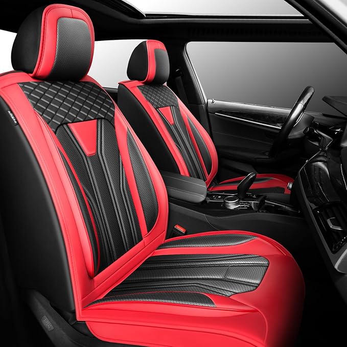 Fit Tucson Car Seat Covers Premium Leather for Hyundai Tucson 2010-2025 2026. Waterproof， Breathable, Scratch-Resistant & All-Weather Seat Cushion Protector (Front Seat, Red&Black)