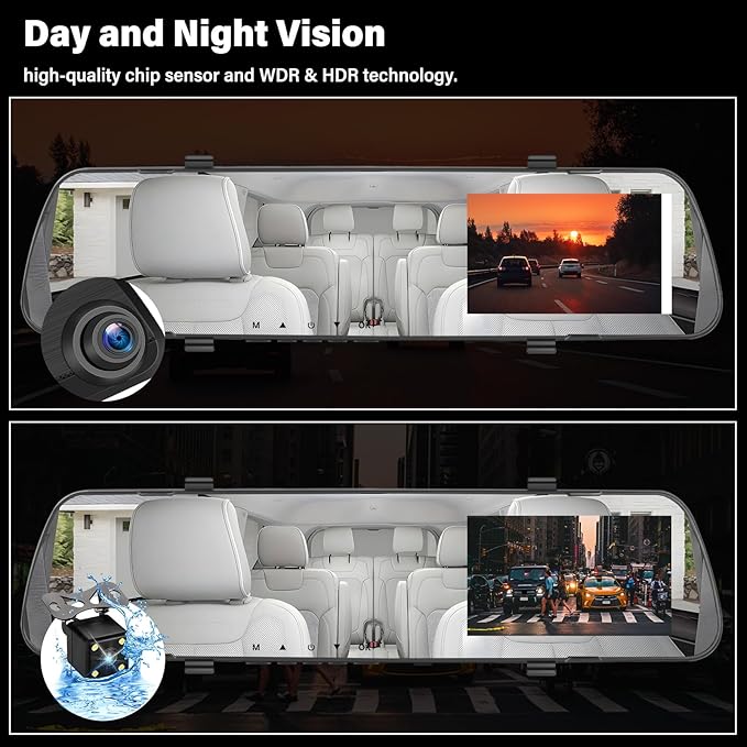 UNITOPSCI Mirror Dash Cam 4 Inch Rear View Mirror Camera 1080P Front and Rear View Dual Cameras with 32G Card, Motion Detection, Night Vision, Parking Assistance, Loop Recording, 24H Parking Monitor