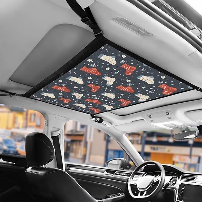 Generic Christmas Stockings Car Storage Mesh Organizer Ceiling Cargo Bag Double-Layer Adjustable Zipper Truck SUVs Travel Road Trip Essentials Interior Organizer Christmas Decor Gifts