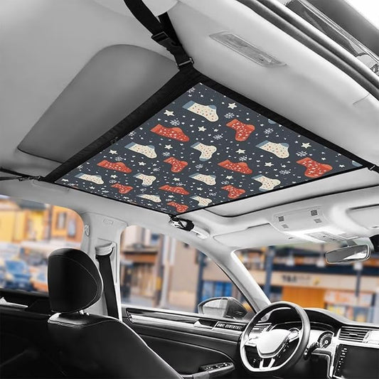 Generic Christmas Stockings Car Storage Mesh Organizer Ceiling Cargo Bag Double-Layer Adjustable Zipper Truck SUVs Travel Road Trip Essentials Interior Organizer Christmas Decor Gifts