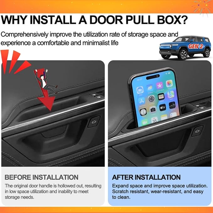 Passenger Grab Door Handle Storage Box for 2026 2025 Rivian R1s R1t Gen 2 Car Door Side Organizer Tray Pocket Insert Front & Rear Interior Accessories - Black ABS (Not Fit Rivian Gen 1), 4/Pack