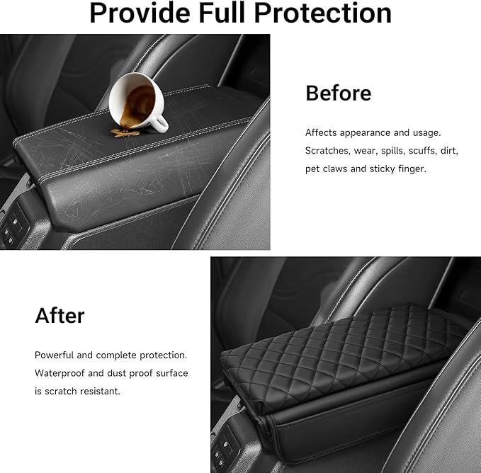 Center Console Armrest Cover for Ford Bronco 2021 2022 2023 2024 2025 2/4 Door with PU Leather Side Pockets Center Console Cover Pad Cushion Interior Accessories Arm Rest Prevent Scratching
