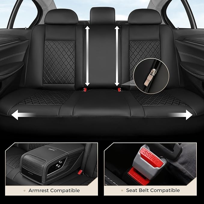 Coverado Car Seat Covers Full Set, Automotive Leather Seat Covers for Car，Universal Fit Front Back Seat Cover, Non-Slip Waterproof Breathable Car Seat Protector