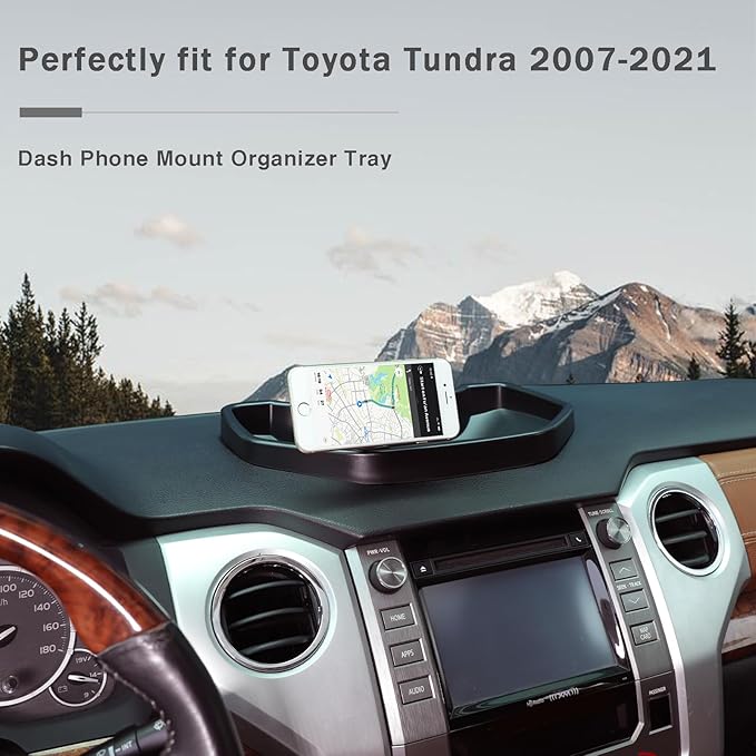 LLKUANG Black ABS Car Center Console Dash Table Storage Tray Fit for Toyota Tundra 2014-2021 Instrument Organizer Phone Holder Cradle Accessories (with Mobile Phone Holder(C))