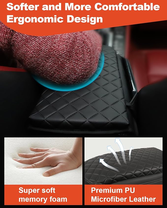 for Bronco Sport Center Console Armrest Cover 2026 2025 2024 2023 2022 2021 Bronco Sport Accessories Black with Pockets Upgrade Arm Rest Pad Console Cushion Lid