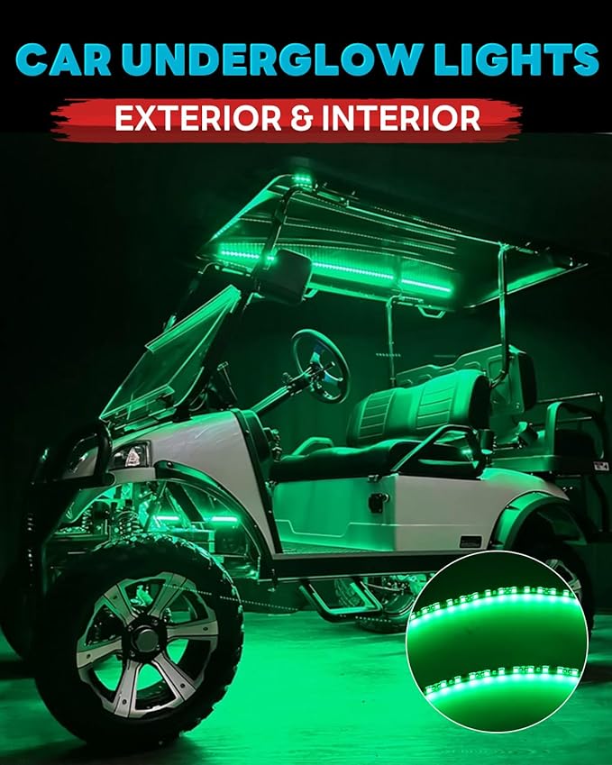 12V Led Light Strip Connectable 24Inch Green Led Strip Lights for Car Underglow Kit Golf Cart Motorcycle Boat Cabinet Waterproof Led Light Strip,4Pack