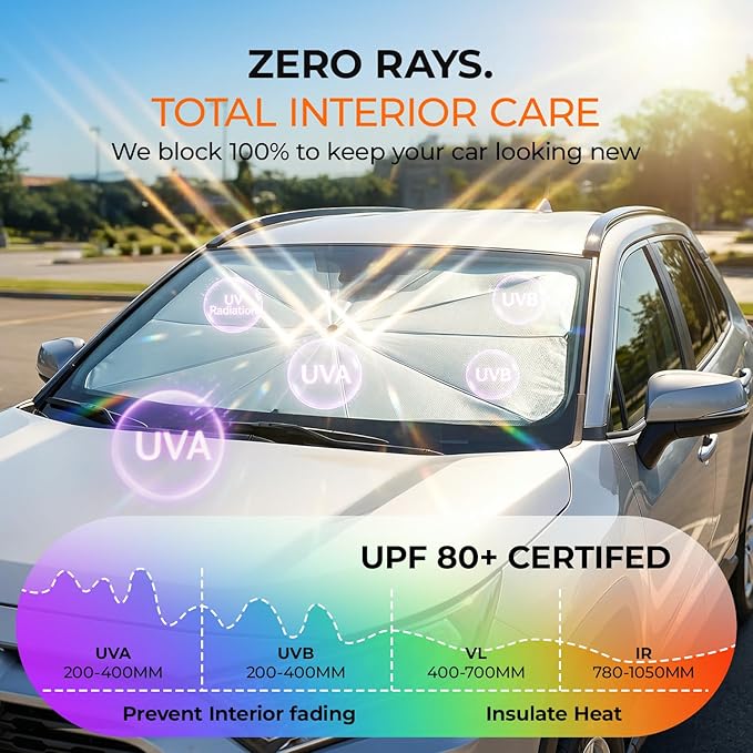 Windshield Sun Shade Umbrella for Toyota Rav4 Accessories 2013-2024 2025, UV Block Rav4 Sun Shade for Car Windshield, Heat Shield Car Sunshade for Rav4 & Rav 4 Front Window Windshield.