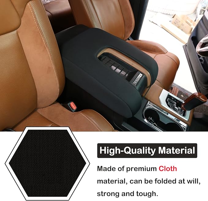 Aunginsy Center Console Armrest Protector Cover Compatible with Toyota Tundra 2014-2021, Car Armrest Pad Seat Box Cover Cushion Lid Scratch Protector Customized Cloth Material Interior Accessories