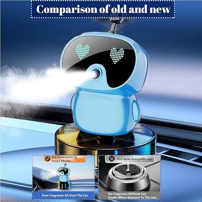 Robot Intelligent Aromatherapy Machine, Smart Cute Robot Car Air Freshener, Fine Spray/Fillable/Four-Gear Adjustment/Vibration Sensing/On-Off/Large Capacity Long-Lasting Fragrance/V1 (Blue, Ocean)