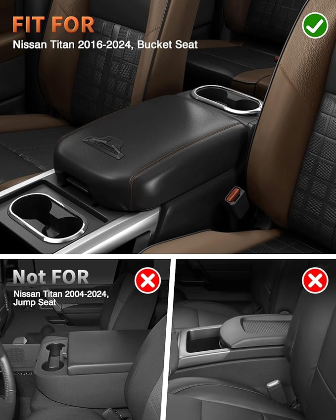 Shademax Center Console Cover for Nissan Titan 2016-2024 Accessories Armrest Cover Cushion Pad Leather Middle Console Cover Car Armrest Seat Box Console Lids Protector (Only for Bucket Seat Console)