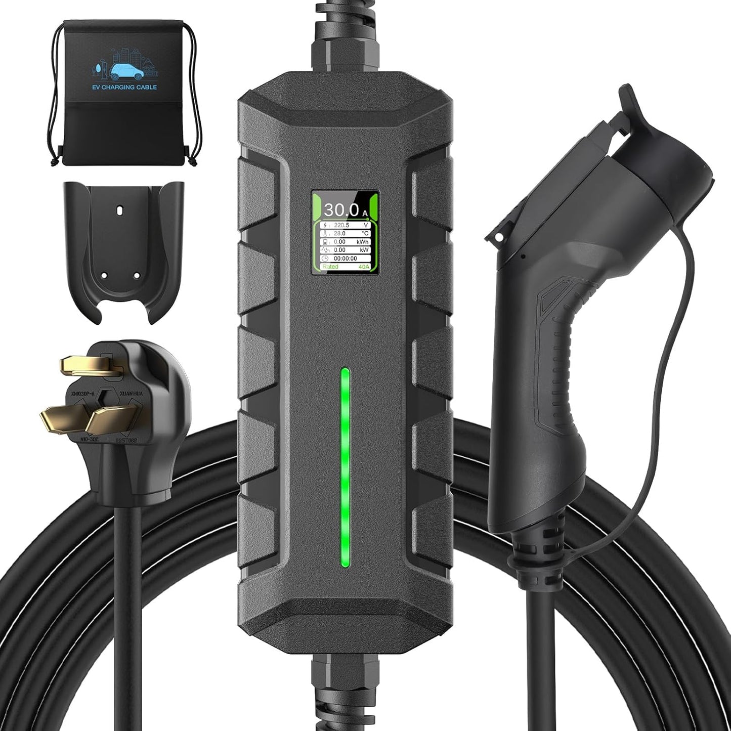 Level 2 EV Charger ETL Certified, 30A 7.2KW Home Charging Station, Plug-in NEMA 10-30, Portable EV Charger with 25FT Cable for SAE J1772 Cars