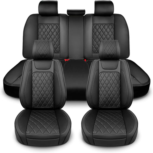 Leather Car Seat Covers Full Set,Unique Rear Design Easy to Install Car Seat Cover Protectors,Universal Full Surround Front Back Auto Seat Cover,Car Seat Cover for Sedan Cars Pick-up Trucks SUV