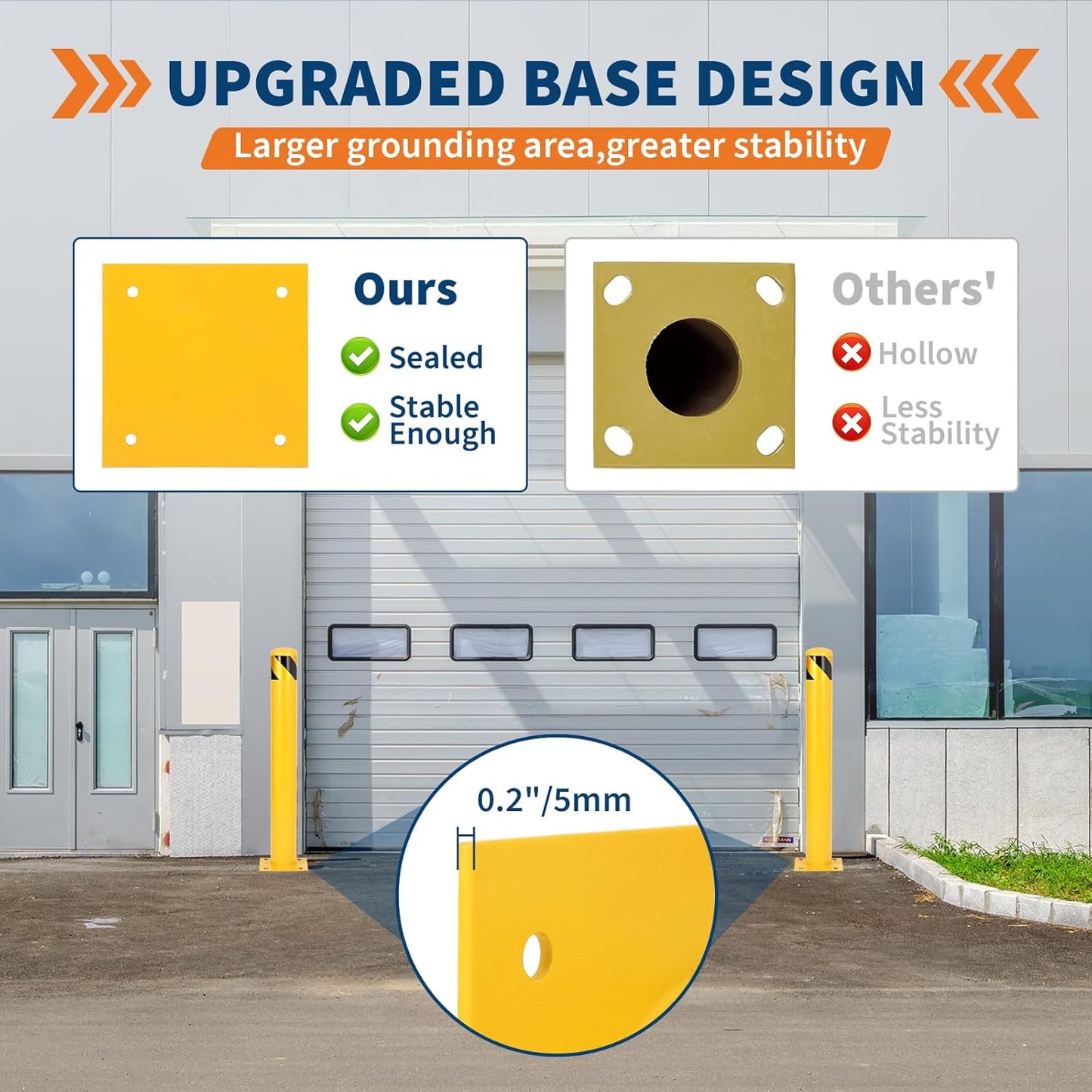 4.5x36 Inch Safety Bollard Post - Yellow Steel Bollard with Anchor Bolts (2-Pack) for Parking Lots, Walkways & Traffic Areas