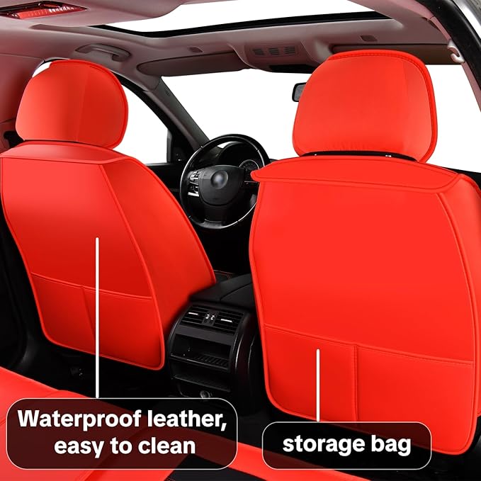 Car Seat Cover Set, Red and Black Seat Covers, Automotive Interior Accessories, Waterproof Synthetic Leather, Protect and Upgrade Your Car Interior, Fits Most Vehicles, Airbag Compatible