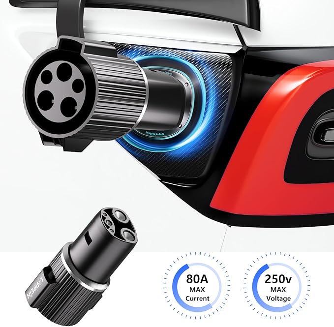 J1772 to Tesla Charger Adapter for Tesla Model Y 3 X S Cybertruck,Tesla Battery Charging Accessories,SAE J1772 EV Adapter [Max 80A, 250V] of L2 Chargers for Tesla Cars ONLY, Not for DC Fast Chargers