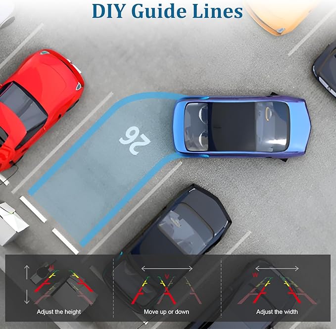 Backup Camera for Car 7 Inch HD 1080P Front Rear View Monitor kit License Plate Frame Camera with Night Vision, Waterproof DIY Grid Lines for Truck/RV/Tractor/Semi-Trailers/Pickup H9