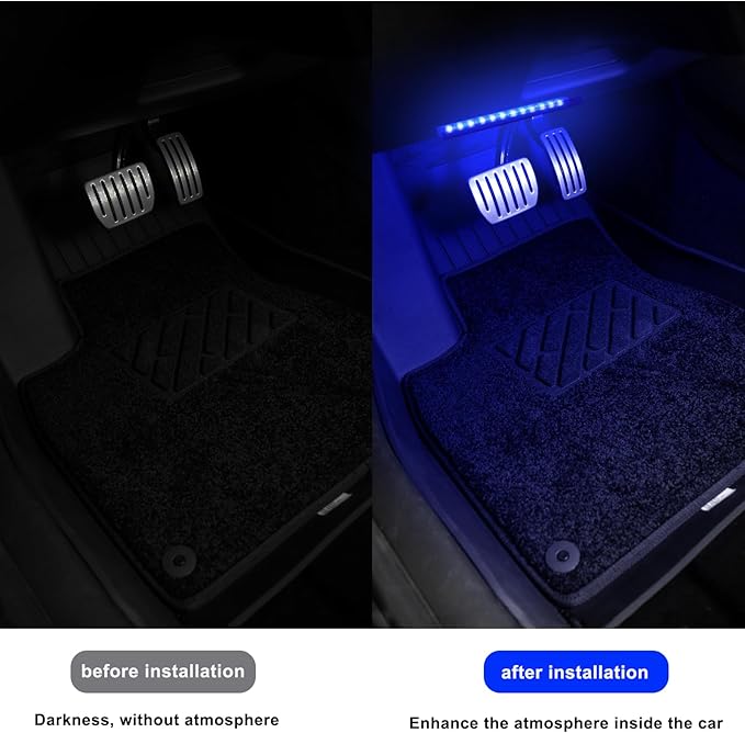 4-in-1 RGB Car Interior Lights with APP Control, Music Sync Mode, 12V LED Strip Light Kit for Car, Truck, SUV – Smart Ambient Lighting with Color Changing & Sound Activated, Car Charger Included