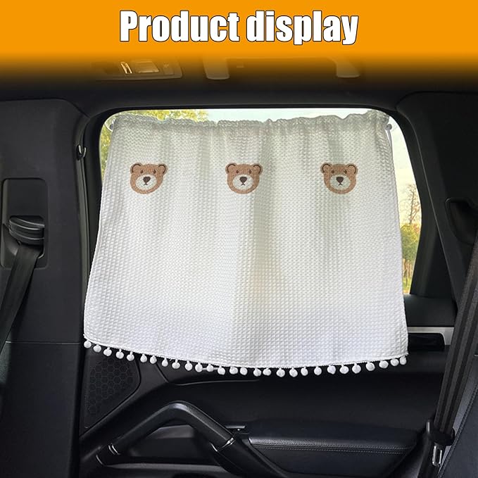 Car Side Window Sun Shade Privacy Curtain for Baby - Blackout UV Protection Car Window Shades with Suction Cup for Back Seat - Cute Auto Camping Windows Screen Shades (Three Bears)