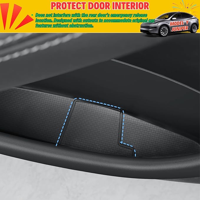 4Pcs 2026 2025 Tesla Model Y Juniper Door Pocket Liner Full Protector Cover Door Organizer Tray Side Storage Interior Accessories - Waterproof & Anti-Scratch TPE Inserts