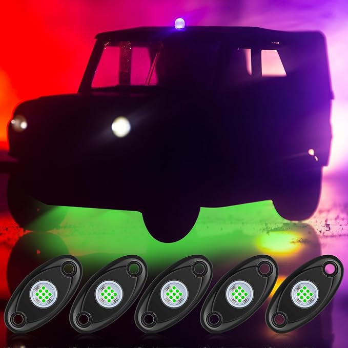 Macarrie 12 Pods Rock LED Lights for Car SUV Underglow Lights Waterproof Neon Trail Rig Lamp Lighting for Truck Motorcycle Boat ATV UTV and More(Green)