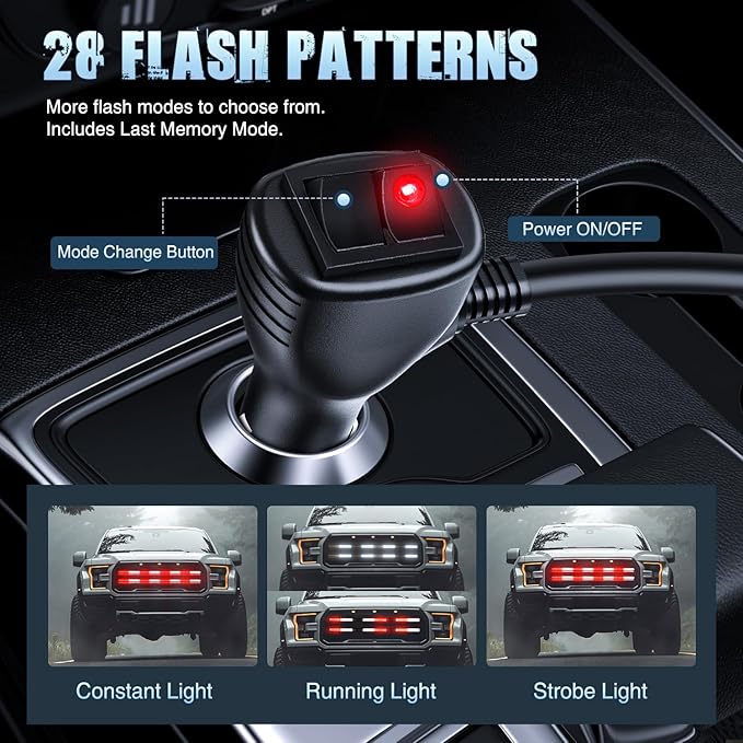 Nilight 2PCS 24 inch Truck Grille Strobe Lights Strip 384 LED Emergency Light Red White Flexible Side Flashing Warning Caution Safety Waterproof Lighting Kit for Trucks Tow Plow Construction Vehicles