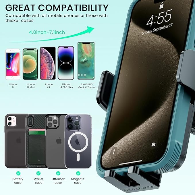 GUWEZ 360° Adjustable Car Phone Holder Universal Hands-Free Mount for iPhone & Android, 3 in 1 Windshield Air Vent Dashboard Hands-Free Car Mount for iPhone Android Smartphone