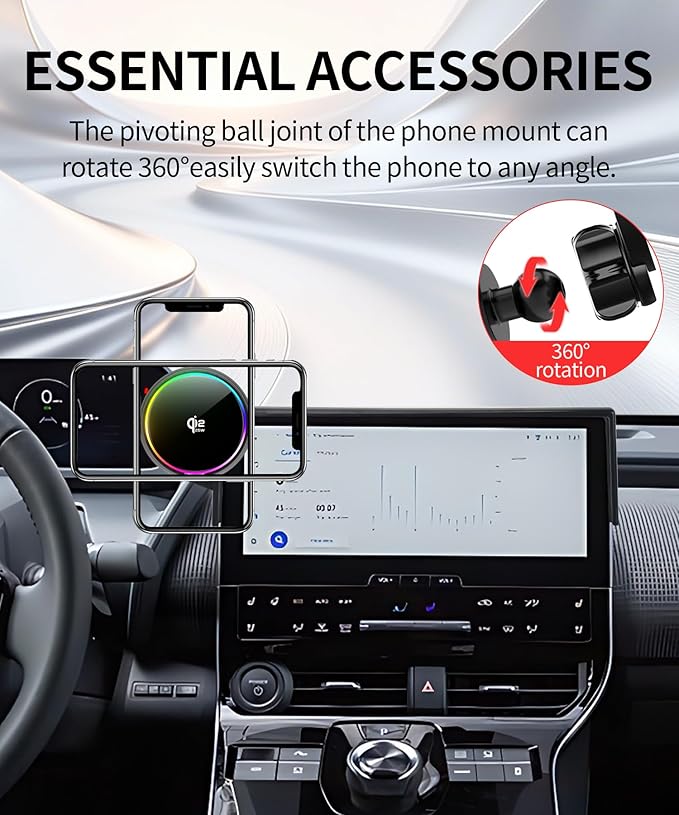 Qi2.2 25W Magnetic Car Mount Charger for 2023 2024 2025 Toyota BZ4X / Subaru Solterra Accessories,for Cell Phone Holder 8/12.3 Inch Screen Fixed Clip with Cooling Fan＆54W Fast Adapter
